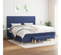 Lit bleu 200x200 cm avec sommier à lattes et matelas ressorts ensachés Tête de réglable, Banc de bout de lit inclus - Confort ferme idéal pour dormeurs sur le dos et ventre, Ensemble complet literie