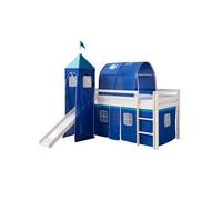 Lit bleu mi-haut 90x200 cm avec tour toboggan matelas Bleu