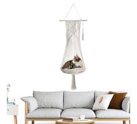 Lit bohème pour chat - Hamac en pour chat, 1 lit en corde de coton tissée à la main, perchoir à pompons, lit balançoire pour fenêtre, coin, porche, jardin, décoration bohème pour intérieur et