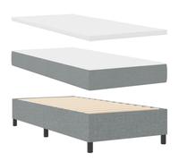 Lit Box Spring avec Matelas 90x200cm, Gris Clair, Tissu Rembourré, Cadre en Bois d'Ingénierie, Tête de Lit Réglable, Confort Moyen-Ferme, pour Chambre Moderne