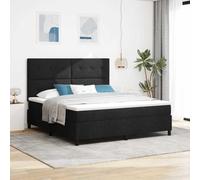 Lit Box Spring avec Matelas et LED Noir 180x200 cm, Tissu Rembourré, Tête de Lit Ajustable, Cadre en Bois d'Ingénierie, Confort Moderne