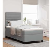 Lit Box Spring avec Matelas, Gris Clair, 90x200 cm, Tissu Rembourré, Tête de Lit Ajustable, Cadre en Bois d'Ingénierie Durable, Confort Optimal pour Chambre Moderne