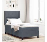 Lit Box Spring avec Matelas gris foncé 100x200 cm en Velours