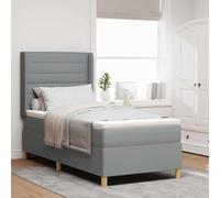 Lit Box Spring avec Matelas, Tête de Lit Réglable, Cadre en Bois d'Ingénierie, Gris Clair, 90x190 cm, Pieds Dorés Élégants, pour Chambre Moderne