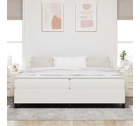 Lit Box Spring Crème 200x200 cm, Tissu Velours Côtelé, Cadre en Bois d'Ingénierie, Base à Lattes Robuste, Design Moderne pour Chambre