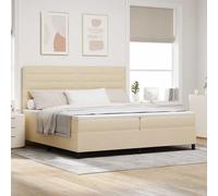 Lit Box Spring Crème 200x200cm avec Matelas Ferme-Moyen, Tête de Lit Réglable, Cadre en Bois Massif et Tissu Respirant pour Chambre Moderne