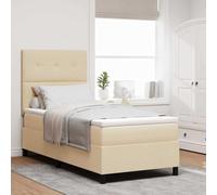 Lit Box Spring Crème 90x190 cm avec Matelas Ferme-Moyen, Tissu Respirant, Cadre en Bois Massif, Tête de Lit Réglable pour Chambre Moderne