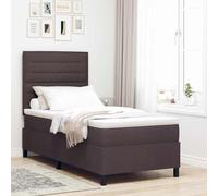 Lit Box Spring Marron Foncé, 90x200 cm, Tissu Rembourré, Cadre en Bois d'Ingénierie, Tête de Lit Ajustable, Matelas à Ressorts Ensachés Moyen-Ferme, Chambre Moderne, Mobilier Durable