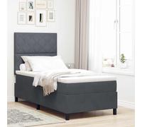 Lit Box Spring Moderne avec Matelas 90x190 cm, Cadre en Tissu Gris Foncé, Tête de Lit Réglable, Bois d'Ingénierie et Pin Massif, pour Chambre, Mobilier Durable