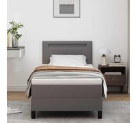 Lit Box Spring Moderne avec Matelas à Ressorts Ensachés, Cadre en Simili Cuir Gris, 90x190 cm, Tête de Lit Réglable, Éclairage LED Intégré, Meuble de Chambre Durable