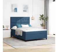 Lit Box Spring Moderne avec Matelas Ressorts Ensachés et Tête de Lit Réglable, Tissu Bleu 160x200cm, Cadre en Bois d'Ingénierie, Éclairage LED Intégré