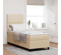 Lit Box Spring Moderne Crème, 80x200 cm, Tissu Respirant, Cadre de Lit Robuste avec Matelas Ferme-Moyen, Tête de Lit Réglable pour Chambre