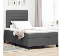 Lit Box Spring Moderne Gris Foncé 120x190 cm avec Tête de Lit Réglable, Matelas à Ressorts Ensachés Moyen-Ferme, Cadre en Bois d'Ingénierie Durable, Mobilier de Chambre Élégant