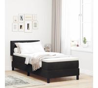 Lit Box Spring Moderne Noir 200 x 80 cm, Cadre Bois d'Ingénierie, Matelas Ressorts Ensachés Mousse, Tête de Lit Ajustable, Meuble Chambre Durable