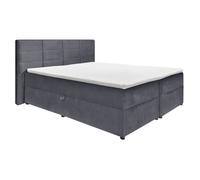 Lit boxspring 2x80x200 velours gris + matelas et surmatelas - BRANDON