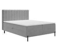 Lit Boxspring avec matelas 180x200 cm Florence Box - Lit double avec sommier, topper, pieds - Tissu velours gris clair (Komodo 20)