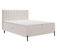 Lit Boxspring avec matelas 180x200 cm Florence Box - Lit double avec sommier, topper, pieds - Tissu velours crème (Komodo 10)