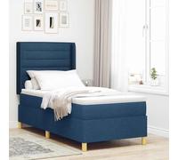 Lit Boxspring Bleu avec Matelas Ferme, Tête de Lit Réglable, Pieds Dorés, 90x200 cm, Tissu Rembourré, Soutien Solide pour Chambre Moderne