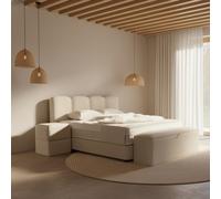 Lit Boxspring coffre 140cm en tissu + matelas + surmatelas AMAURY