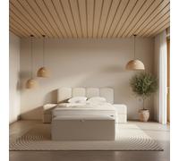 Lit Boxspring coffre 180cm en tissu + matelas + surmatelas AMAURY