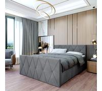 Lit Boxspring double CLERMONT - 120x200cm Lit avec matelas Bonell, avec coffre de lit pour linge de lit et topper. Tête et pied de lit rembourrés etReproductionés d'une élégante surpiqûre (Cloud 91)