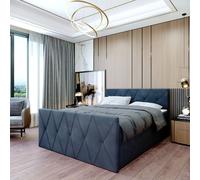 Lit Boxspring double CLERMONT - 120x200cm Lit avec matelas Bonell, avec coffre de lit pour linge de lit et topper. Tête et pied de lit rembourrés etReproductionés d'une élégante surpiqûre (Cloud 79)