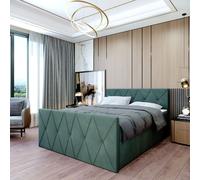 Lit Boxspring double CLERMONT - 160x200cm Lit avec matelas Bonell, avec coffre de lit pour linge de lit et topper. Tête et pied de lit rembourrés etReproductionés d'une élégante surpiqûre (Cloud 37)