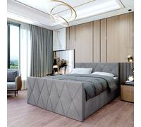 Lit Boxspring double CLERMONT - 200x200cm Lit avec matelas Bonell, avec sommier pour linge de lit et topper. Tête et pied de lit rembourrésReproductionés d'une élégante surpiqûre (Cloud 82)