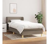 Lit boxspring en tissu taupe avec matelas à ressorts de poche, tête réglable, 90 x 190 cm, respirant, durable, support moyennement ferme pour un sommeil réparateur, ensemble complet