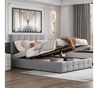 Lit Boxspring hydraulique Merax 140x200cm avec sommier à lattes et tête de lit réglable en hauteur, lit rembourré avec sommier à lattes métalliques et espace de rangement, lit double velours lit de ra