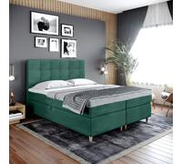Lit Boxspring Lit double DANTE - 140x200cm Lit avec matelas Bonell, avec sommier pour linge de lit et topper. UN LIT avec une tête de lit classique et profilée (vert, 140x200)