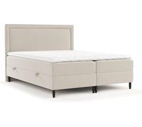 Lit Boxspring Livia Interiors Aleo, lit 160x200 cm, avec sommiers, lit double, H2 Bonell - matelas et topper, tissu Atocha, couleur beige clair