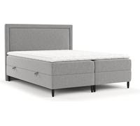 Lit Boxspring Livia Interiors Aleo, lit 180x200 cm, avec sommiers, lit double, H2 Bonell - Matelas et Topper, Tissu Atocha, Gris Couleur