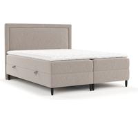 Lit Boxspring Livia Interiors Aleo, lit 200x200 cm, avec sommiers, lit double, H2 Bonell - matelas et topper, tissu Atocha, couleur marron clair
