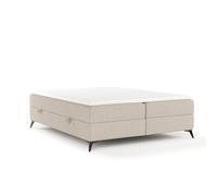 Lit Boxspring Livia Interiors Malte, lit 140x200 cm, avec sommiers, lit double, H2 Bonell - matelas et topper, tissu Megan, couleur beige