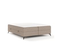 Lit Boxspring Livia Interiors Malte, lit 200x200 cm, avec sommiers, lit double, H2 Bonell - matelas et topper, tissu Megan, couleur beige foncé