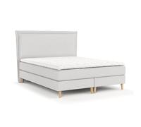 Lit boxspring Livia Interiors Raisins, lit 200x200 cm, lit continental, lit double, H2 Bonell - matelas et topper, tissu Megan, couleur gris clair
