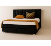 Lit Boxspring VERONA 160 x 200 cm avec deux matelas à ressorts ensachés 7 zones et une tête de lit rembourrée. Couleur noire