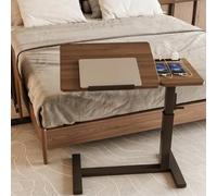 Lit Bureau Mobile À Quatre roulettes avec Prise De Courant, Table De Chevet Roulante À Hauteur Réglable, Portable pour La Maison, Et Les Études(Brown)