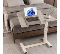 Lit Bureau Mobile À Quatre roulettes avec Prise De Courant, Table De Chevet Roulante À Hauteur Réglable, Portable pour La Maison, Et Les Études(Grey)