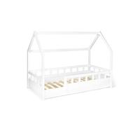 IDMarket Lit cabane enfant NEREE 80 x 160 cm blanc avec sommier et barrières