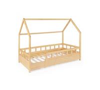 IDMarket - Lit cabane Enfant 80 x 160 CM NEREE Bois avec sommier et barrières