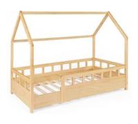 IDMARKET Lit cabane enfant NEREE 80 x 160 cm bois avec sommier et barrières