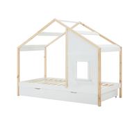 Vente-unique - Lit cabane 90 x 190 cm avec tiroir - Pin et MDF - Coloris : Blanc et Naturel - RINELYA - pour Enfant