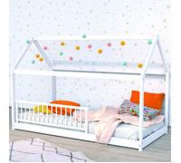 Lit cabane 90x190 barrière de lit amovible et sommier inclus Panda - Blanc
