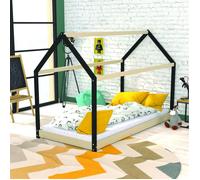 Lit cabane 90x190 WEBER INDUSTRIES Panda - Sommier inclus - Noir