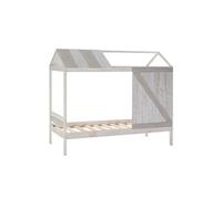 Lit Cabane 90x190cm Pin Massif Blanc et Gris Rustique - RUDDY -