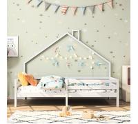 Lit cabane 90x200 cm - Lit enfant en bois de pin - Sommier à lattes - Barrières contre les chutes - Blanc - Sans matelas