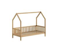 Lit cabane à barrière 90x200 en chêne massif - LEIKY -