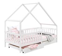 IDIMEX Lit cabane Alva lit Enfant Simple asymétrique en Bois 90 x 190 cm Montessori, avec Rangement 2 tiroirs, en pin Massif lasuré Blanc
